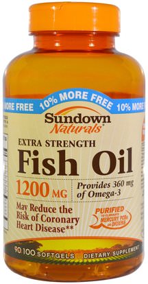 Sundown Naturals, Extra Strength Fish Oil, 1200 mg, 100 Softgels ,المكملات الغذائية، إيفا أوميجا 3 6 9 (إيبا دا)، زيت السمك، سوفتغيلس زيت السمك