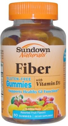 Sundown Naturals, Fiber with Vitamin D3, Assorted Fruit Flavors, 50 Gummies ,المنتجات الحساسة للحرارة، والمكملات الغذائية، والألياف