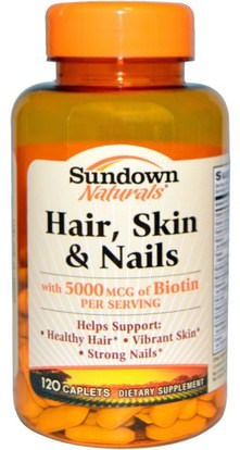 Sundown Naturals, Hair, Skin & Nails, 120 Caplets ,الصحة، المرأة، الجلد، مكملات الشعر، مكملات الأظافر، ملاحق الجلد