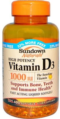 Sundown Naturals, Vitamin D3, 1000 IU, 400 Softgels ,الفيتامينات، فيتامين d3