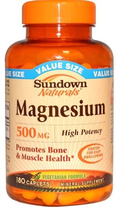 Sundown Naturals, Magnesium, 500 mg, 180 Caplets ,المكملات الغذائية، المعادن، أكسيد المغنيسيوم