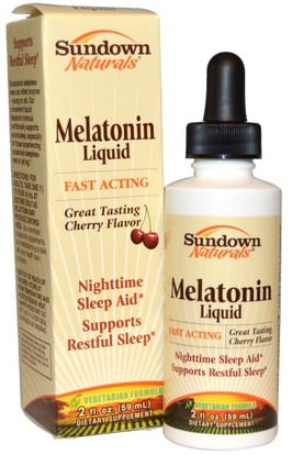 Sundown Naturals, Melatonin Liquid, Cherry Flavor, 2 fl oz (59 ml) ,المكملات الغذائية، الميلاتونين 1 ملغ