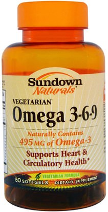 Sundown Naturals, Omega 3-6-9, Vegetarian, 50 Softgels ,المكملات الغذائية، إيفا أوميجا 3 6 9 (إيبا دا)، أوميغا 369 قبعات / علامات التبويب