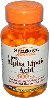 Sundown Naturals, Super Alpha Lipoic Acid, 600 mg, 60 Capsules ,والمكملات الغذائية، ومضادات الأكسدة، حمض الليبويك ألفا، ألفا حمض ليبويك 600 ملغ