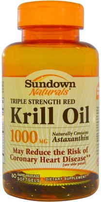 Sundown Naturals, Triple Strength Red Krill Oil, 1000 mg, 60 Rapid Release Softgels ,المكملات الغذائية، إيفا أوميجا 3 6 9 (إيبا دا)، زيت الكريل
