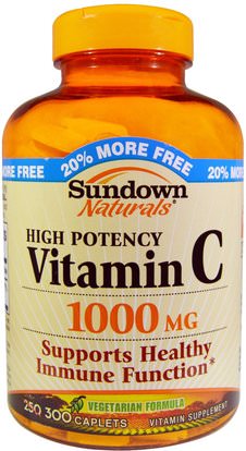 Sundown Naturals, Vitamin C, 1000 mg, 300 Caplets ,الفيتامينات، فيتامين ج