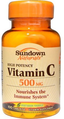 Sundown Naturals, Vitamin C, High Potency, 500 mg, 100 Tablets ,الفيتامينات، وفيتامين ج، وفيتامين ج حمض الاسكوربيك