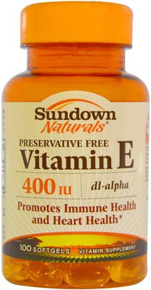 Sundown Naturals, Vitamin E, 400 IU, 100 Softgels ,الفيتامينات، فيتامين e