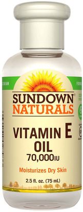 Sundown Naturals, Vitamin E Oil, 70,000 IU, 2.5 fl oz (75 ml) ,الصحة، الجلد، حمام، زيوت التجميل، زيوت العناية بالجسم