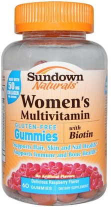Sundown Naturals, Womens Multivitamin, Gluten Free, Raspberry Flavor, 60 Gummies ,المنتجات الحساسة للحرارة، الفيتامينات، النساء الفيتامينات
