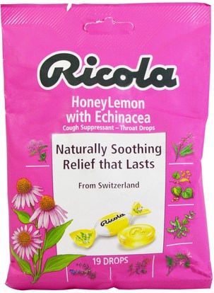 Ricola, HoneyLemon with Echinacea Cough Suppressant, 19 Drops ,والصحة، والرئة والقصبات الهوائية، والسعال قطرات