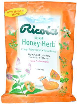 Ricola, Natural Honey Herb, 24 Drops ,والصحة، والانفلونزا الباردة والفيروسية، ورذاذ الرعاية الحلق، قطرات السعال