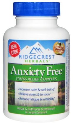 RidgeCrest Herbals, Anxiety Free, Stress Relief Complex, 60 Vegan Caps ,الصحة، القلق