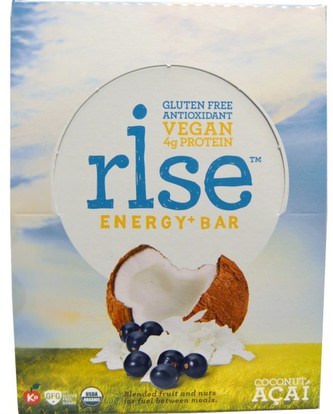 Rise Bar, Organic, Energy + Bars, Coconut Acai, 12 Bars, 1.6 oz (45 g) Each ,المكملات الغذائية، الحانات الغذائية