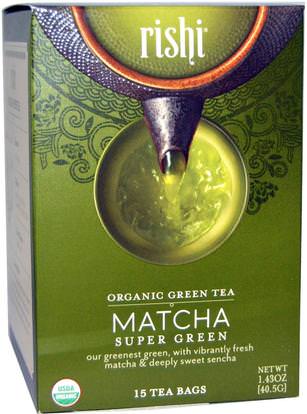 Rishi Tea, Organic Green Tea, Matcha Super Green, 15 Tea Bags 1.43 oz (40.5 g) ,الطعام، شاي الأعشاب، الشاي الأخضر
