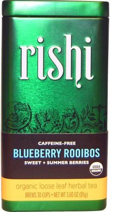 Rishi Tea, Organic Loose Leaf Herbal Tea, Blueberry Rooibos, Caffeine-Free, 3.00 oz (85 g) ,الطعام، شاي الأعشاب، شاي رويبوس