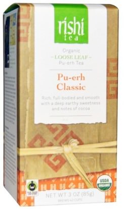 Rishi Tea, Organic Loose Leaf Tea, Pu-erh Classic, 3 oz (85 g) ,الغذاء، الشاي العشبية، بو إره الشاي