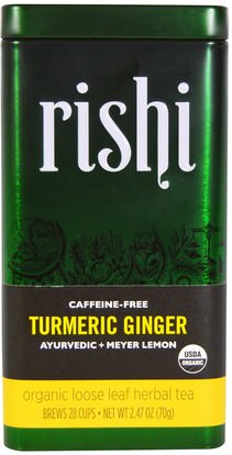 Rishi Tea, Turmeric Ginger, Organic Loose Leaf Herbal Tea, Ayurvedic + Meyer Lemon, 2.47 oz (70 g) ,المكملات الغذائية، مضادات الأكسدة، الكركمين، الغذاء، الشاي العشبية