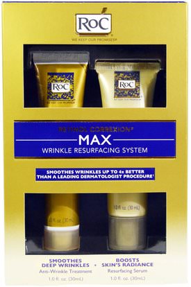 RoC, Retinol Correxion, Max Wrinkle Resurfacing System, 2 Product Kit, 1.0 fl oz (30 ml) Each ,الجمال، العناية بالوجه، الكريمات المستحضرات، الأمصال