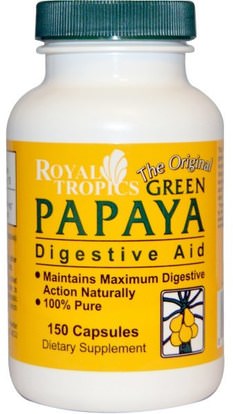 Royal Tropics, The Original Green Papaya, Digestive Aid, 150 Capsules ,المكملات الغذائية، والانزيمات، البابايا غراء