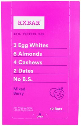 RXBAR, Protein Bars, Mixed Berry, 12 Bars, 1.83 oz (52 g) Each ,والمكملات الغذائية، والحانات الغذائية، والوجبات الخفيفة