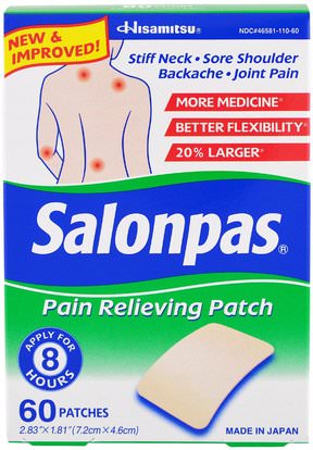 Salonpas, Pain Relieving Patch, 60 Patches, 2.83x1.81 ,والصحة، وآلام الظهر