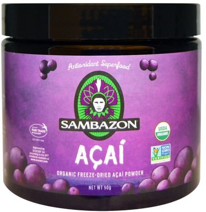 Sambazon, Acai, Organic Freeze-Dried Acai Powder, 90 g ,المكملات الغذائية، مقتطفات الفاكهة، سوبر الفواكه، مسحوق أكاي