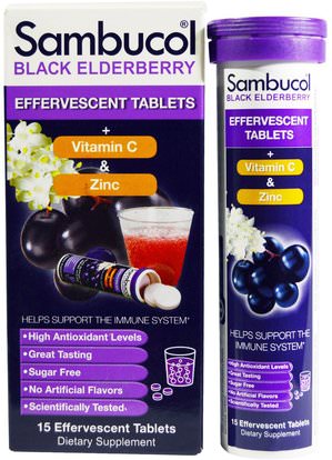 Sambucol, Black Elderberry, Effervescent Tablets, 15 Effervescent Tablets ,والصحة، والانفلونزا الباردة والفيروسية، إلديربيري (سامبوكوس)، جهاز المناعة