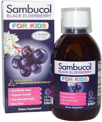 Sambucol, Black Elderberry, For Kids Syrup, Berry Flavor, 7.8 fl oz (230 ml) ,صحة الأطفال، مكملات الأطفال، الانفلونزا الباردة والفيروسية، جهاز المناعة
