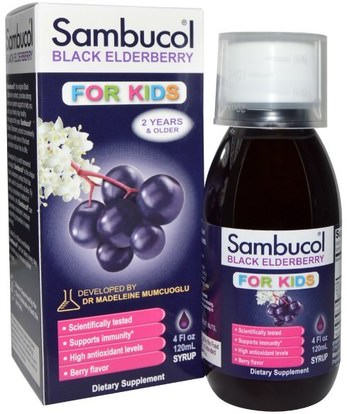Sambucol, Black Elderberry, Immune System Support, For Kids, Syrup, 4 fl oz (120 ml) ,صحة الأطفال، مكملات الأطفال، الانفلونزا الباردة والفيروسية، جهاز المناعة