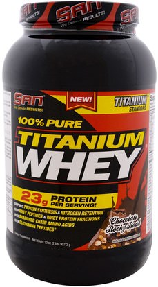 SAN Nutrition, 100% Pure Titanium Whey, Chocolate Rocky Road, 32 oz (907.2 g) ,والرياضة، والمكملات الغذائية، بروتين مصل اللبن