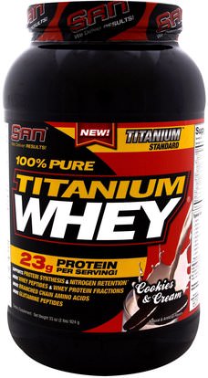 SAN Nutrition, 100% Pure Titanium Whey, Cookies & Cream, 33 oz (924 g) ,والرياضة، والمكملات الغذائية، بروتين مصل اللبن