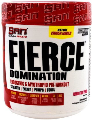 SAN Nutrition, Fierce Domination, Ergogenic & Myotropic Pre-Workout, Furious Fruit Punch, 26.3 oz (746.4 g) ,التغذية سان، الصحة، الطاقة