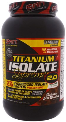 SAN Nutrition, Titanium Isolate Supreme 2.0, Delicious Milk Chocolate, 2.01 lbs (912 g) ,والرياضة، والمكملات الغذائية، بروتين مصل اللبن