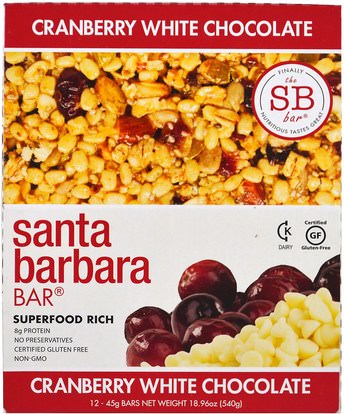 Santa Barbara Bar, Cranberry White Chocolate, 12 Bars, 18.96 oz (540 g) ,المكملات الغذائية، الحانات الغذائية