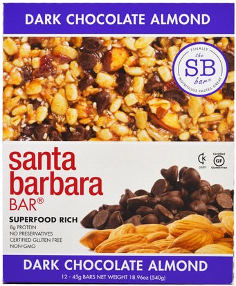 Santa Barbara Bar, Dark Chocolate Almond, 12 Bars, 18.96 oz (540 g) ,المكملات الغذائية، الحانات الغذائية