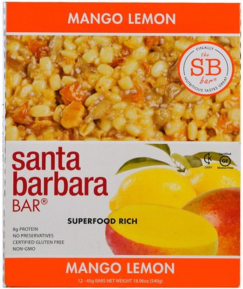 Santa Barbara Bar, Mango Lemon, 12 Bars, 18.96 oz (540 g) ,المكملات الغذائية، الحانات الغذائية