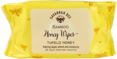 Savannah Bee Company Inc, Bamboo Honey Wipes, Tupelo Honey, 30 Towelettes ,حمام، الجمال، الصحة