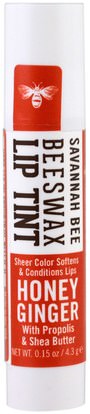 Savannah Bee Company Inc, Beeswax Lip Tint, Honey Ginger, 0.15 oz (4.3 g) ,حمام، الجمال، العناية الشفاه، بلسم الشفاه
