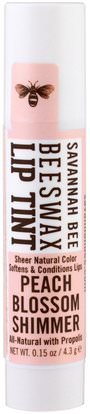 Savannah Bee Company Inc, Beeswax Lip Tint, Peach Blossom Shimmer, 0.15 oz (4.3 g) ,حمام، الجمال، العناية الشفاه، بلسم الشفاه