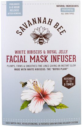 Savannah Bee Company Inc, Facial Mask Infuser, White Hibiscus & Royal Jelly, 1 Resusable Mask ,الجمال، أقنعة الوجه، أقنعة ورقة