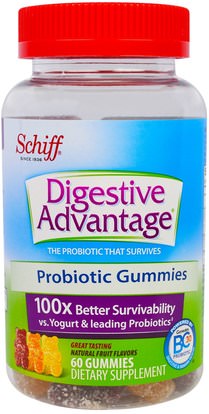 Schiff, Digestive Advantage, Probiotic Gummies, Natural Fruit Flavors, 60 Gummies ,المكملات الغذائية، البروبيوتيك، الأطفال البروبيوتيك
