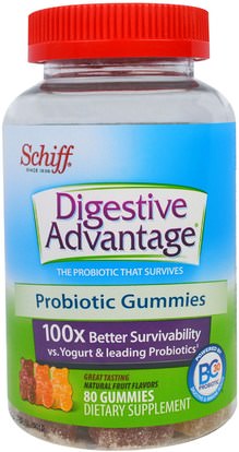 Schiff, Digestive Advantage, Probiotic Gummies, Natural Fruit Flavors, 80 Gummies ,المكملات الغذائية، البروبيوتيك، الأطفال البروبيوتيك