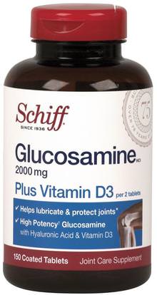 Schiff, Glucosamine, Plus Vitamin D3, 2000 mg, 150 Coated Tablets ,الفيتامينات، فيتامين d3، المكملات الغذائية، الجلوكوزامين