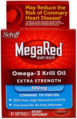 Schiff, MegaRed, Omega-3 Krill Oil, Extra Strength, 500 mg, 45 Softgels ,المكملات الغذائية، إيفا أوميجا 3 6 9 (إيبا دا)، زيت الكريل