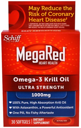 Schiff, MegaRed, Omega-3 Krill Oil, Ultra Strength, 1000 mg, 30 Softgels ,المكملات الغذائية، إيفا أوميجا 3 6 9 (إيبا دا)، زيت الكريل
