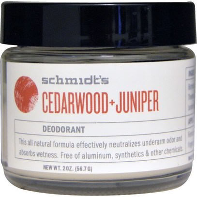 Schmidts Natural Deodorant, Cedarwood + Juniper, 2 oz (56.7 g) ,حمام، الجمال، مزيل العرق