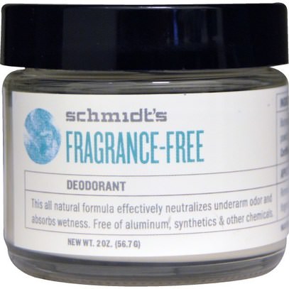 Schmidts Natural Deodorant, Fragrance-Free, 2 oz (56.7 g) ,حمام، الجمال، مزيل العرق