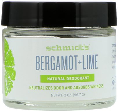 Schmidts Natural Deodorant, Bregamot + Lime, 2 oz (56.7 g) ,حمام، الجمال، مزيل العرق