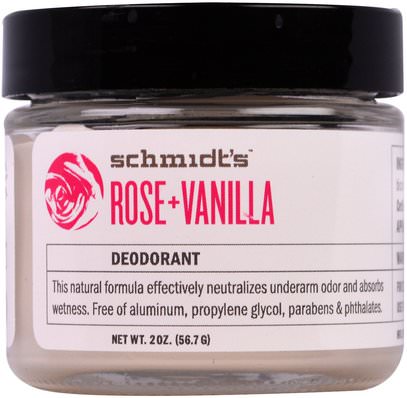 Schmidts Natural Deodorant, Deodorant, Rose + Vanilla, 2 oz (56.7 g) ,حمام، الجمال، مزيل العرق